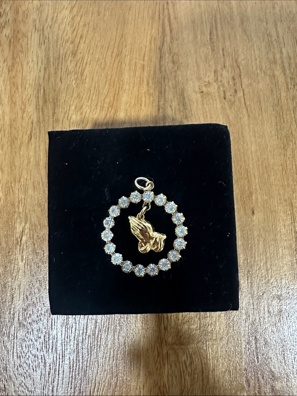 Vintage Praying Hands Pendant Rhinestone halo